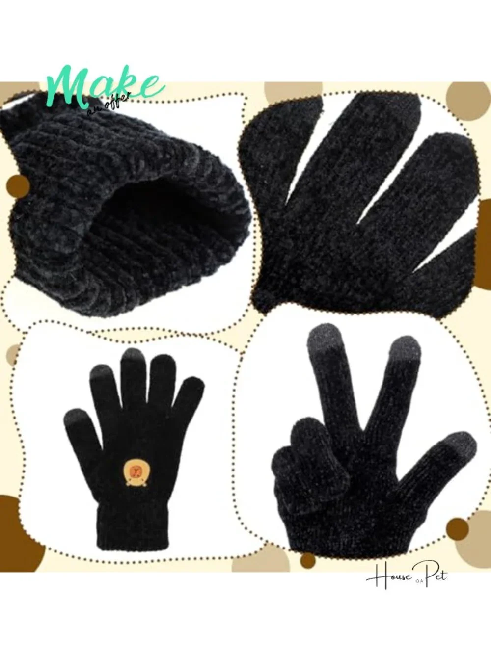 Knit Beanie Scarf Touchscreen Gloves 3 Piece Set Winter Warm